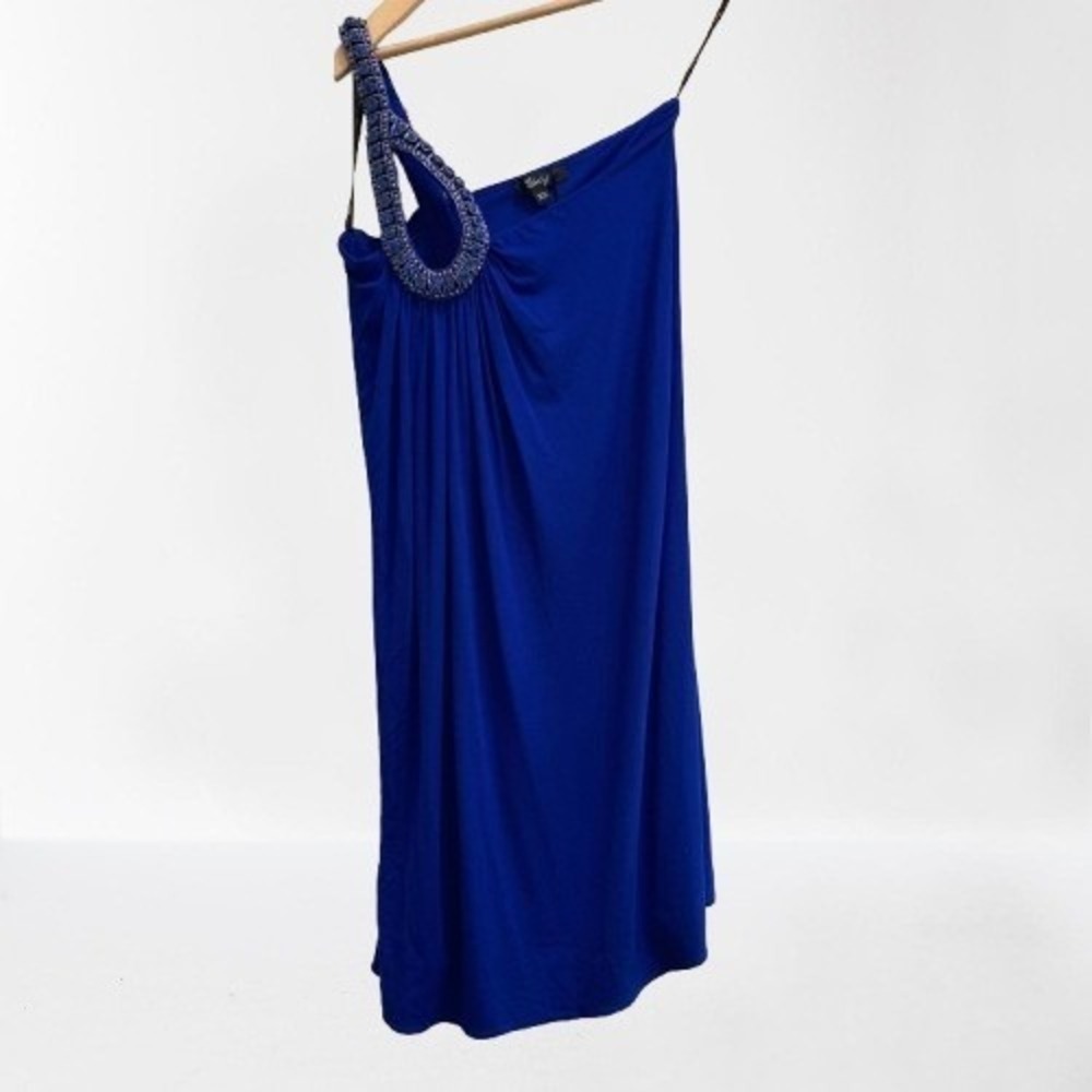 NEW Sky One Shoulder Beaded Strap Mini Dress Royal Blue XS